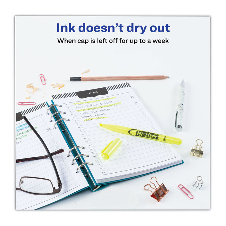 Hi-Liter Pen-Style Highlighters, Fluorescent Yellow Ink, Chisel Tip, Yellow/black Barrel, Dozen