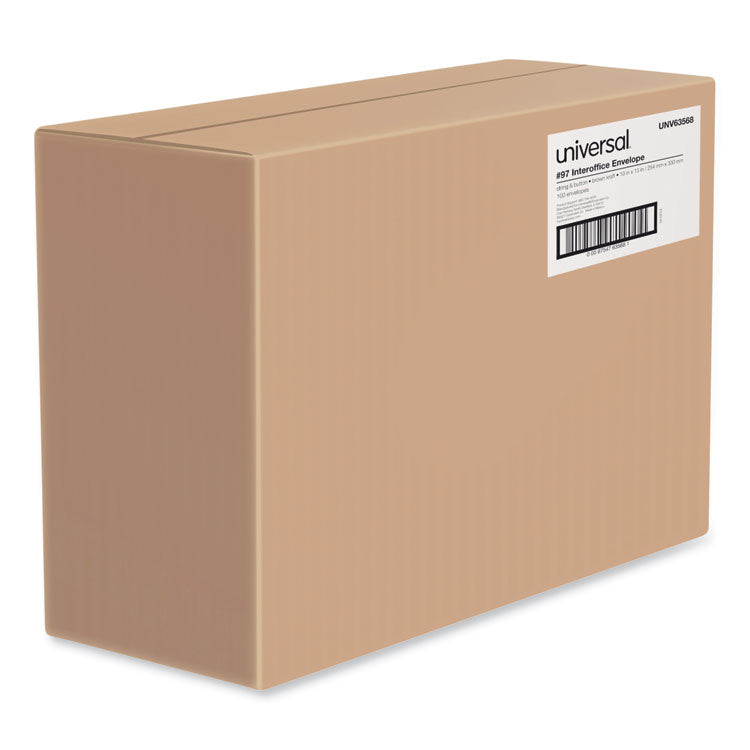 Light Brown Kraft String/Button Interoffice Envelope, #97, Two-Sided Five-Column Format, 10 x 13, Light Brown Kraft, 100/Box
