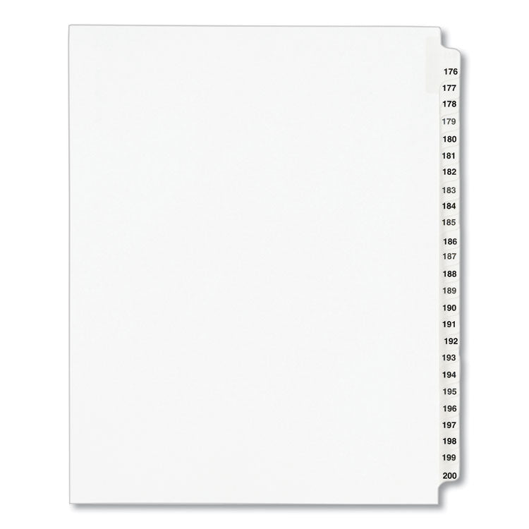Preprinted Legal Exhibit Side Tab Index Dividers, Avery Style, 25-Tab, 176 To 200, 11 X 8.5, White, 1 Set, (1337)