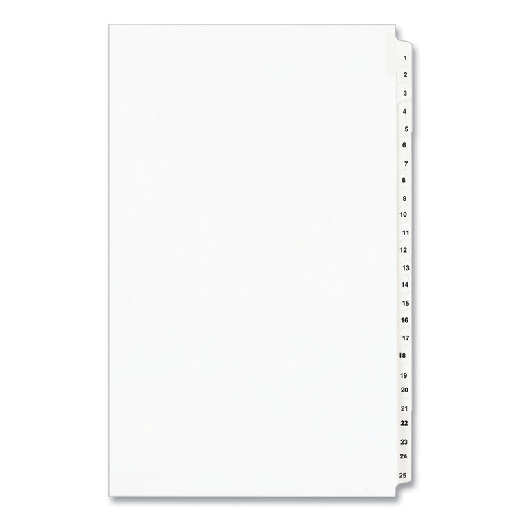 Preprinted Legal Exhibit Side Tab Index Dividers, Avery Style, 25-Tab, 1 To 25, 14 X 8.5, White, 1 Set, (1430)