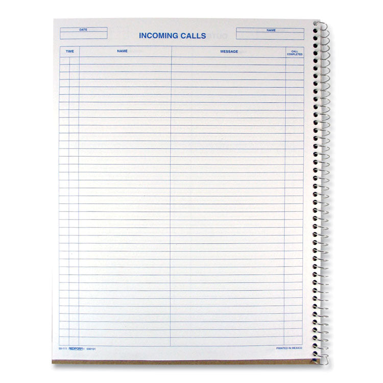 Wirebound Call Register, One-Part (No Copies), 11 x 8.5, 100 Forms Total