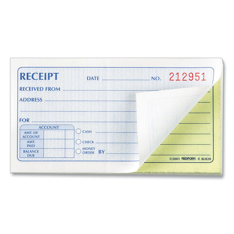Small Money Receipt Book, Two-Part Carbonless, 2.75 x 5, 50 Forms Total