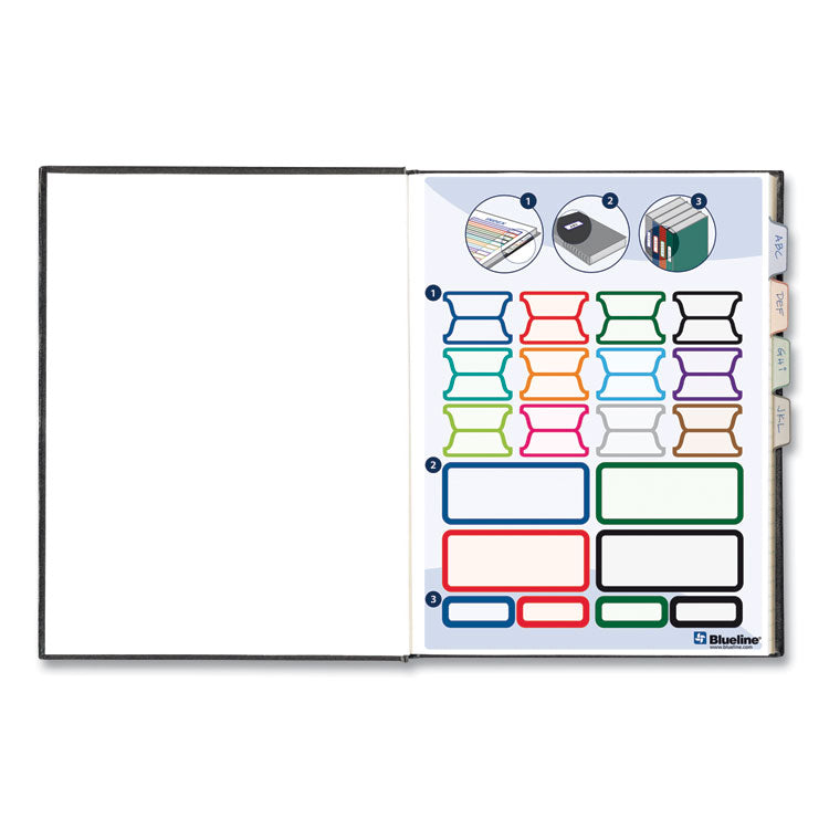 Business Notebook with Self-Adhesive Labels, 1-Subject, Medium/College Rule, Black Cover, (192) 9.25 x 7.25 Sheets