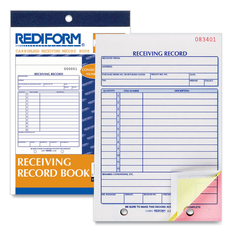 Receiving Record Book, Three-Part Carbonless, 5.56 x 7.94, 50 Forms Total