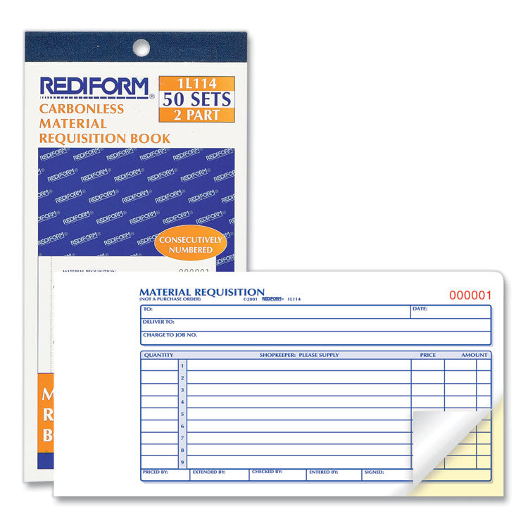 Material Requisition Book, Two-Part Carbonless, 7.88 x 4.25, 50 Forms Total