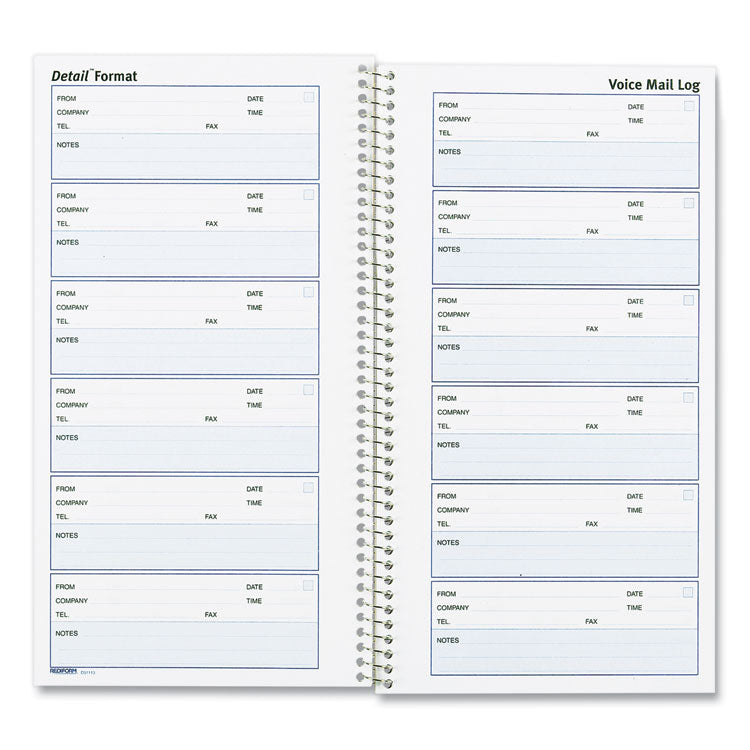 Detail Wirebound Voice Mail Log Book, One-Part (No Copies), 5 x 1.63, 6 Forms/Sheet, 600 Forms Total
