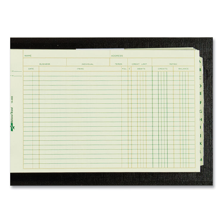 Four-Ring Ledger Binder Kit With A-Z Index, Black Cover, 8.5 X 5 Debit-Credit-Balance Sheets, 100 Sheets/book
