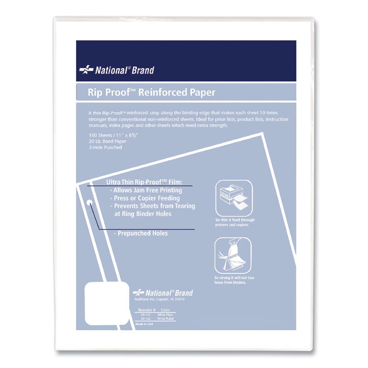 Rip Proof Reinforced Filler Paper, 3-Hole, 8.5 X 11, Unruled, 100/pack