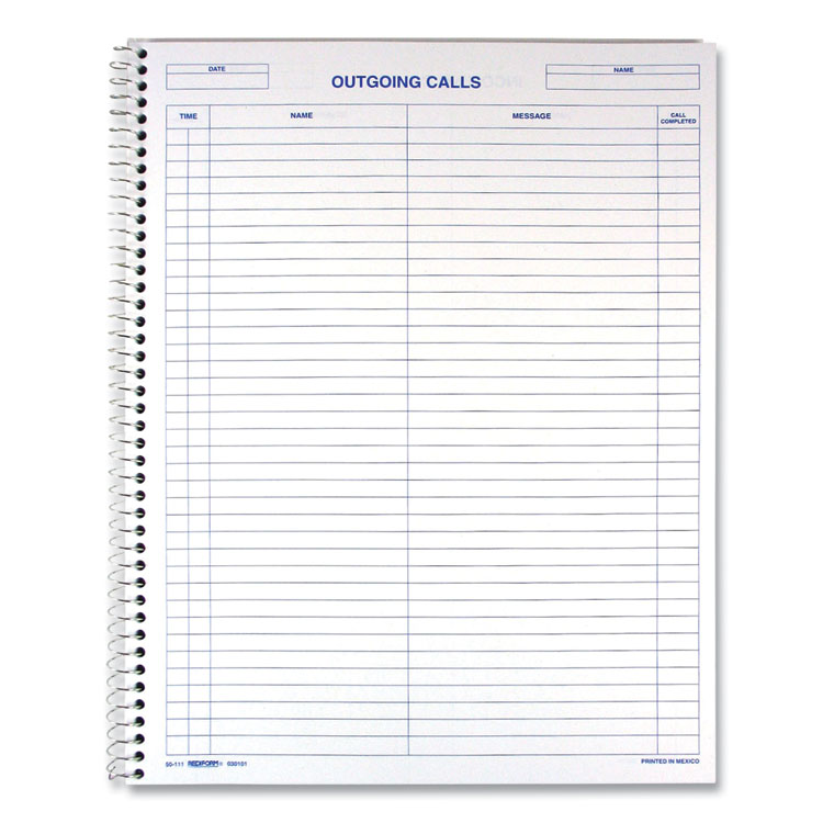 Wirebound Call Register, One-Part (No Copies), 11 x 8.5, 100 Forms Total