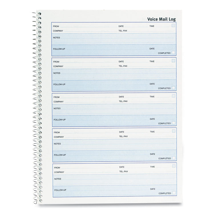 Follow-up Wirebound Voice Mail Log Book, One-Part (No Copies), 7.5 x 2, 5 Forms/Sheet, 500 Forms Total