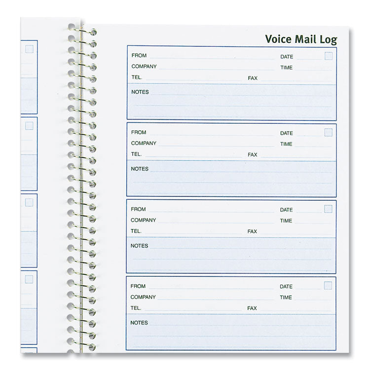 Detail Wirebound Voice Mail Log Book, One-Part (No Copies), 5 x 1.63, 6 Forms/Sheet, 600 Forms Total