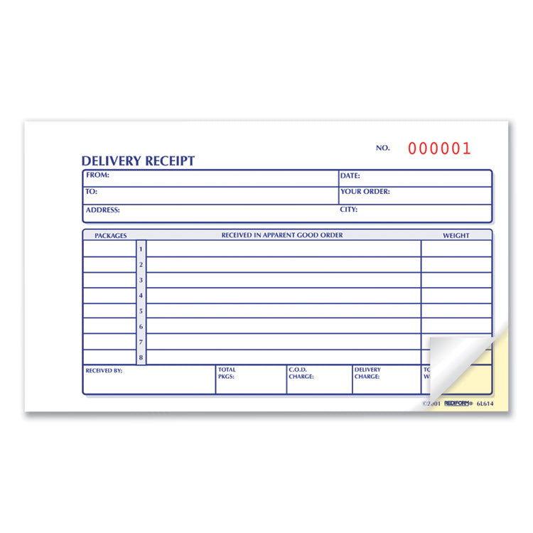 Delivery Receipt Book, Three-Part Carbonless, 6.38 x 4.25, 50 Forms Total