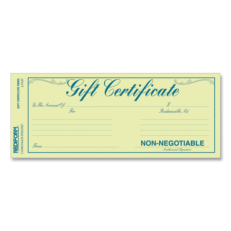 Gift Certificates With Envelopes, 8.5 X 3.67, Blue/gold With Blue Border, 25/pack
