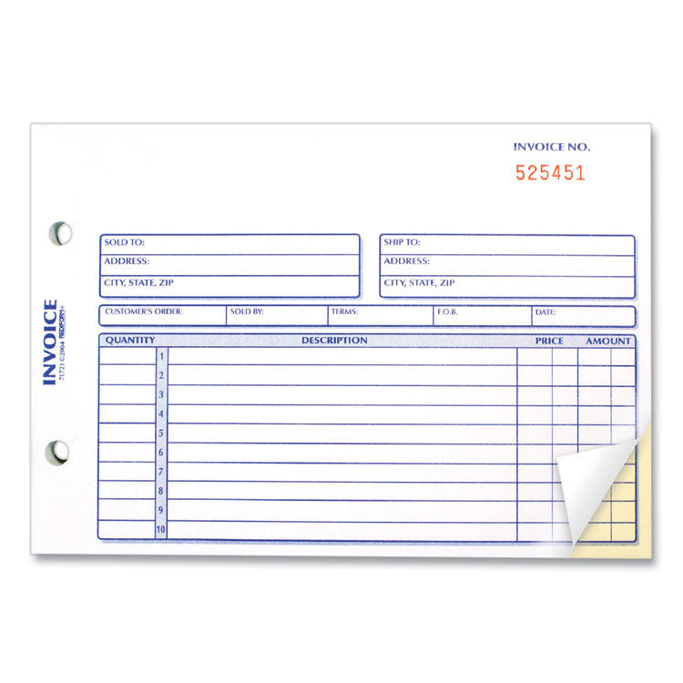 Invoice Book, Two-Part Carbonless, 5.5 x 7.88, 50 Forms Total