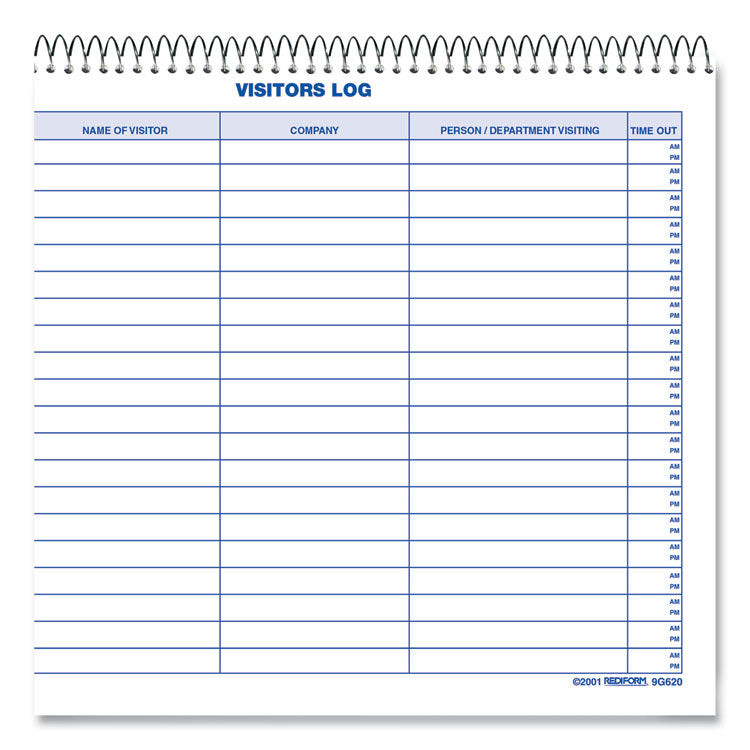 Visitors Log Book, Blue/white/red Cover, 11 X 8.5 Sheets, 50 Sheets/book