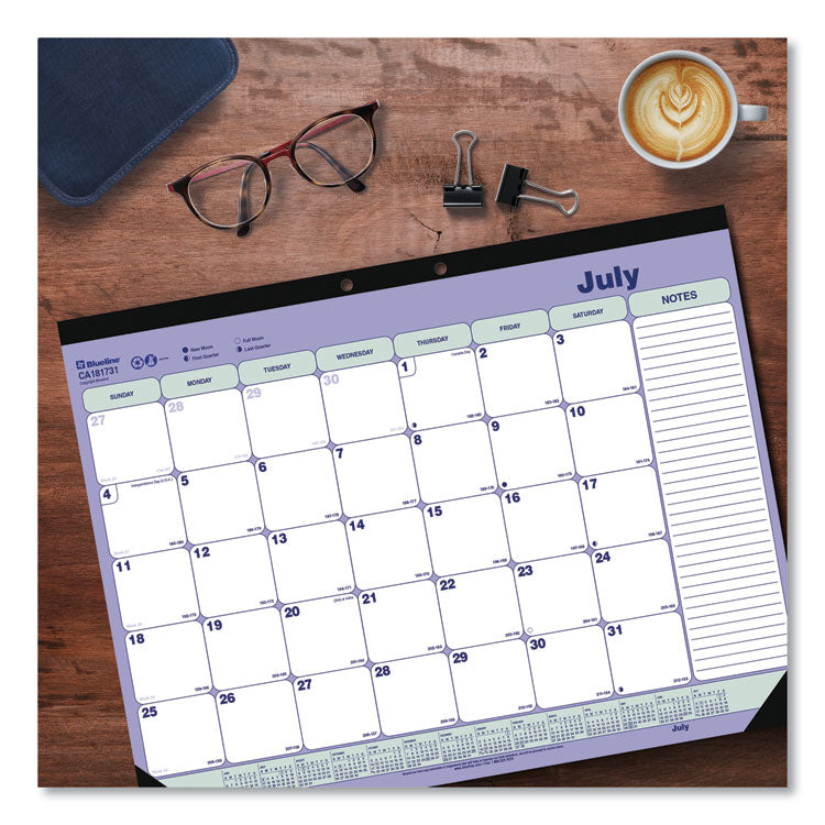 Academic 13-Month Desk Pad Calendar, 21.25 x 16, White/Blue/Green Sheets, Black Headband, 13-Month: July 2025 to July 2026