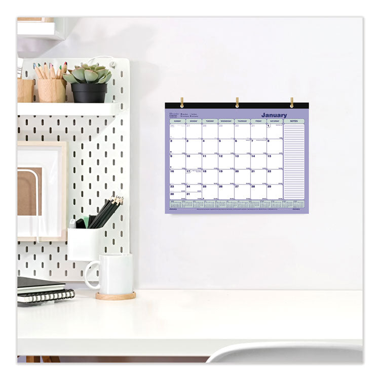 Monthly Desk Pad Calendar, 3-Hole Punched, 11 x 8.5, White/Blue/Green Sheets, Black Binding, 12-Month (Jan to Dec): 2025