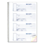 Spiralbound Unnumbered Money Receipt Book, Three-Part Carbonless, 7 x 2.75, 4 Forms/Sheet, 120 Forms Total