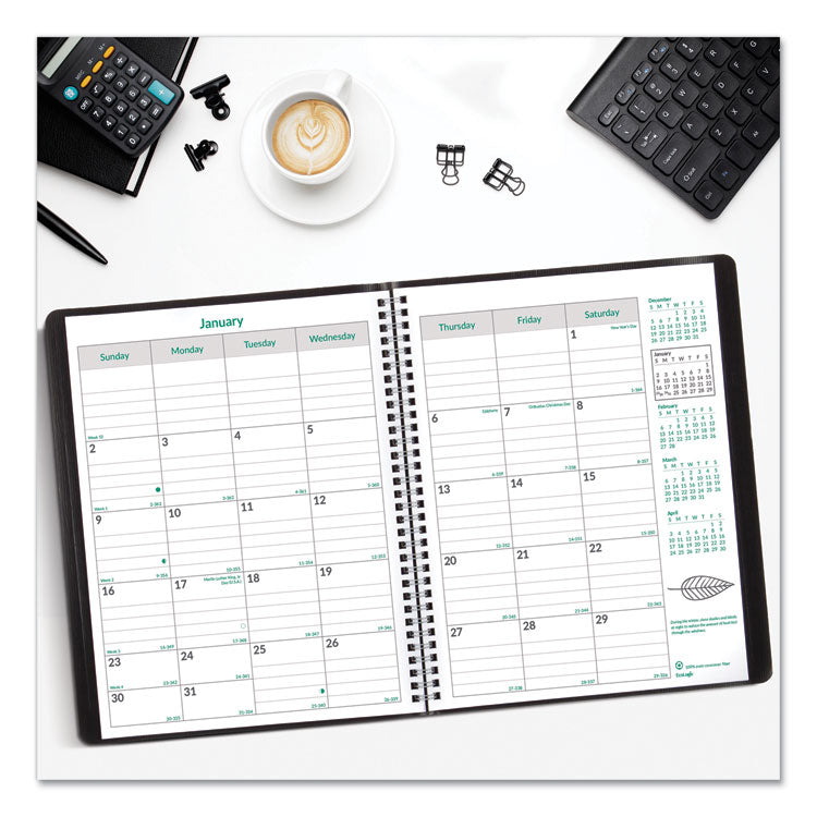 EcoLogix Recycled Monthly Planner, EcoLogix Artwork, 11 x 8.5, Black Cover, 14-Month: Dec 2024 to Jan 2026