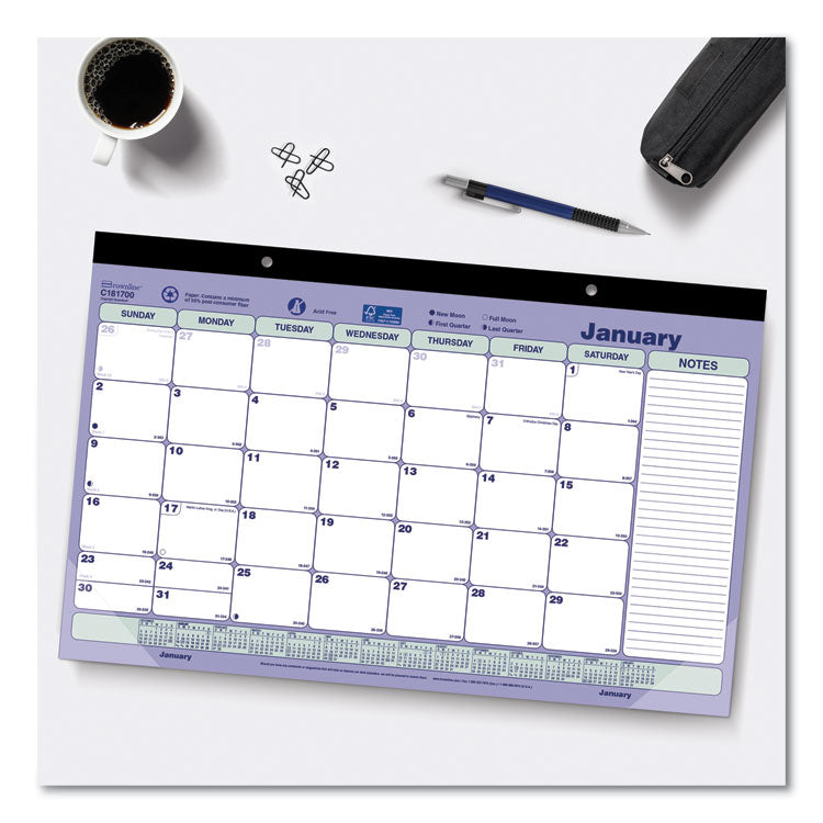 Monthly Desk Pad Calendar, 17.75 x 10.88, White/Blue/Green Sheets, Black Binding, Clear Corners, 12-Month (Jan to Dec): 2025