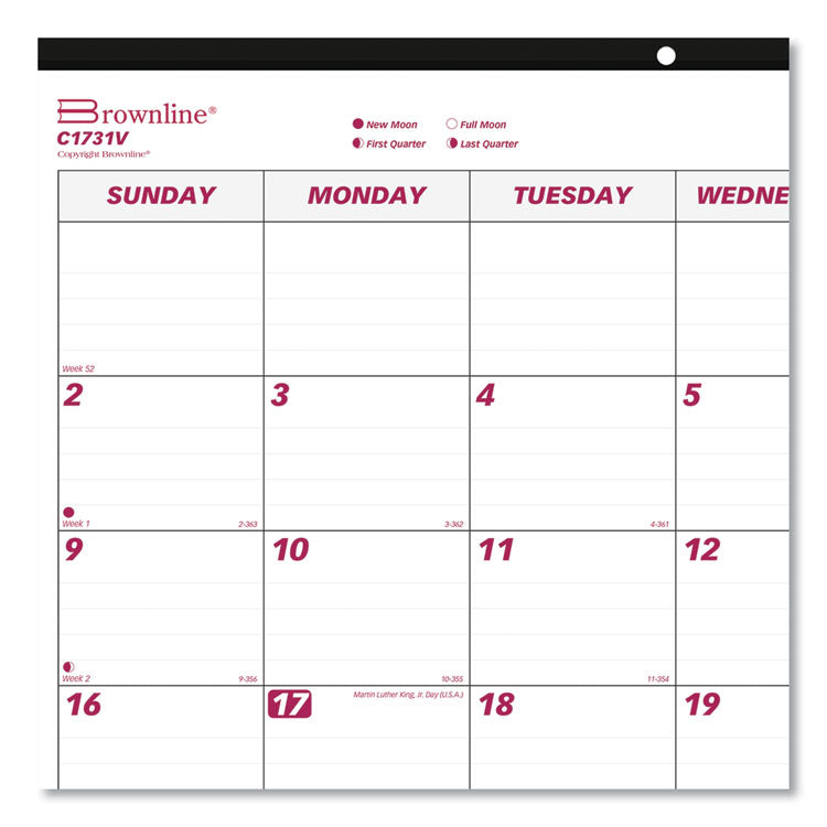 Monthly Desk Pad Calendar, 22 x 17, White/Burgundy Sheets, Black Binding, Clear Corners, 12-Month (Jan to Dec): 2025