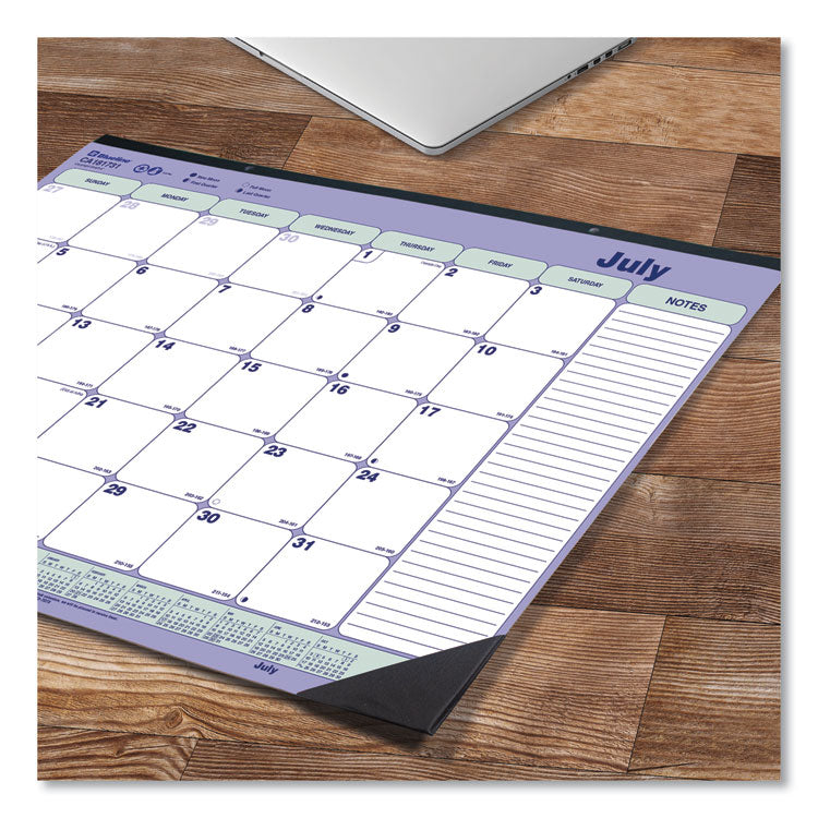 Academic 13-Month Desk Pad Calendar, 21.25 x 16, White/Blue/Green Sheets, Black Headband, 13-Month: July 2025 to July 2026