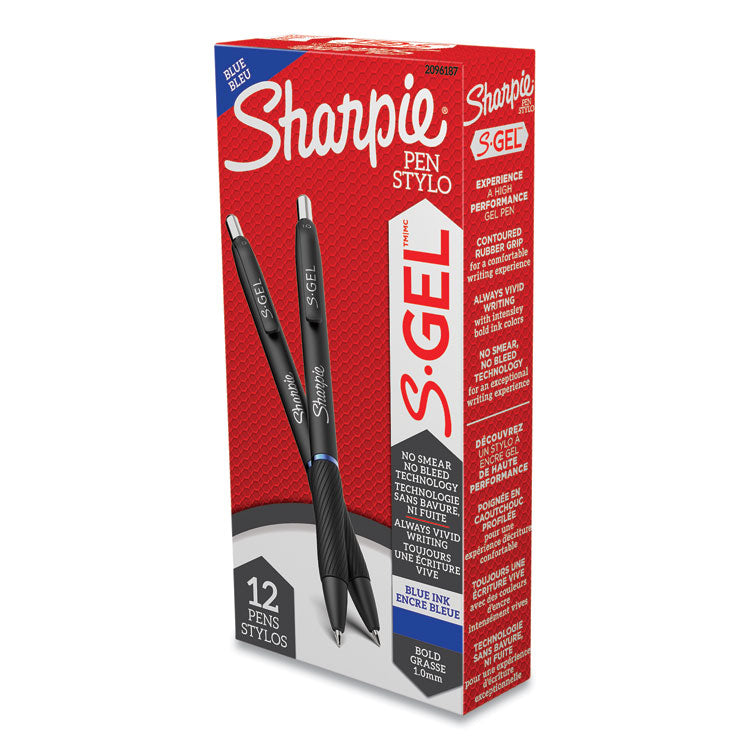 S-Gel High-Performance Gel Pen, Retractable, Bold 1 Mm, Blue Ink, Black Barrel, Dozen
