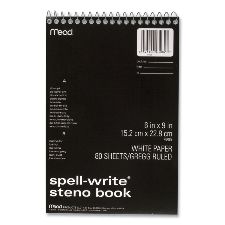 Spell-Write Wirebound Steno Pad, Gregg Rule, Randomly Assorted Cover Colors, 80 White 6 X 9 Sheets