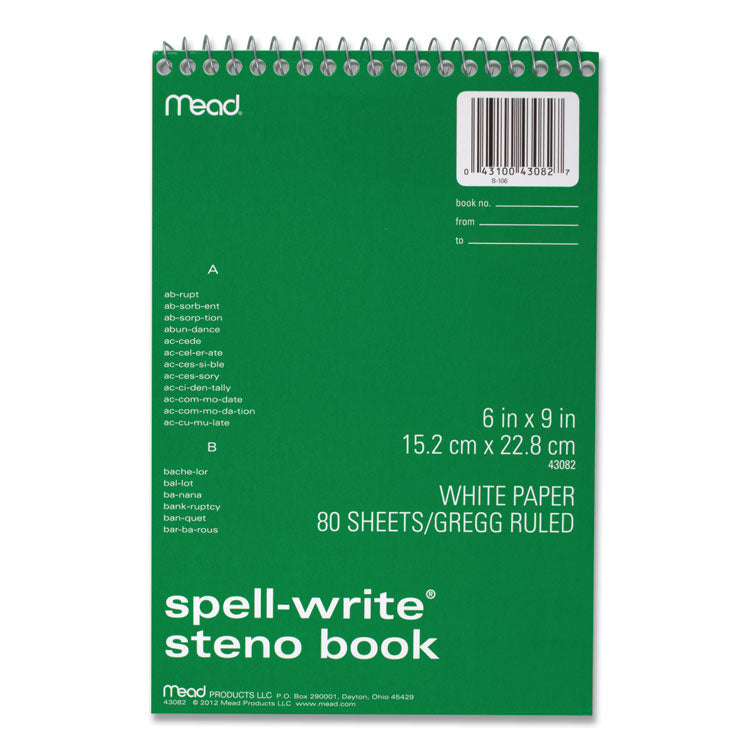 Spell-Write Wirebound Steno Pad, Gregg Rule, Randomly Assorted Cover Colors, 80 White 6 X 9 Sheets