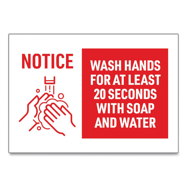 Preprinted Surface Safe Wall Decals, 10 X 7, Wash Hands For At Least 20 Seconds, White/red Face, Red Graphics, 5/pack