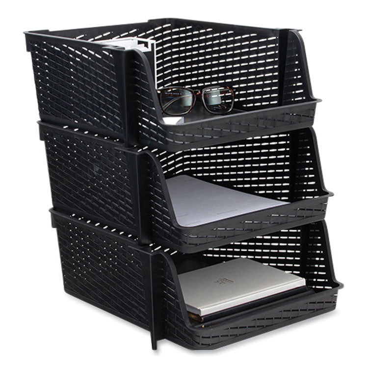 Nest and Stack Open Lid Storage Bin, 13.5" x 15" x 8.5", Black, 3/Pack