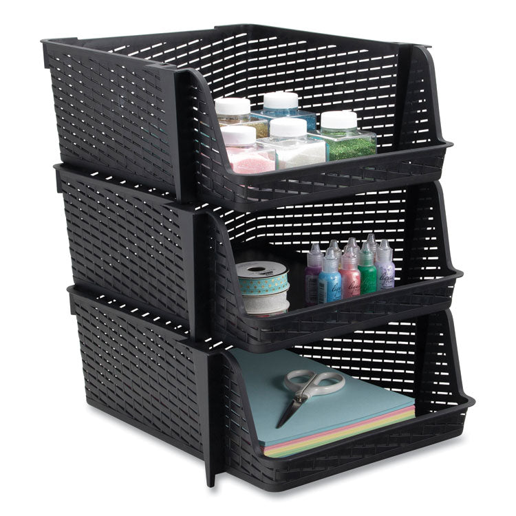 Nest and Stack Open Lid Storage Bin, 13.5" x 15" x 8.5", Black, 3/Pack