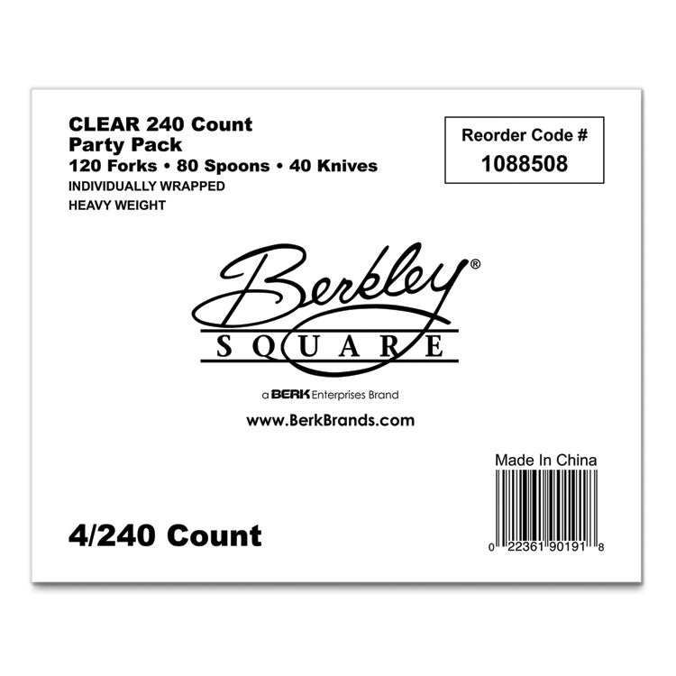 Elegant Dinnerware Heavyweight Cutlery Assortment, Heavyweight, (120) Forks/(80) Spoons/(40) Knives, Plastic, White, 240/Box