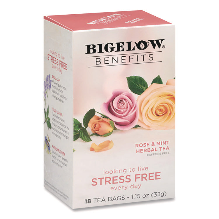 Benefits Rose and Mint Herbal Tea Bags, 0.6 oz Tea Bag, 18/Box