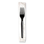 Individually Wrapped Mediumweight Polystyrene Cutlery, Fork, Plastic, Black, 1,000/Carton