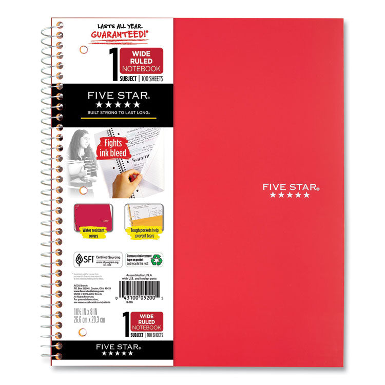 Wirebound Notebook, 1-Subject, Wide/Legal Rule, Randomly Assorted Cover Color, (100) 10.5 x 8 Sheets