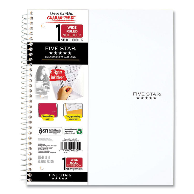 Wirebound Notebook, 1-Subject, Wide/Legal Rule, Randomly Assorted Cover Color, (100) 10.5 x 8 Sheets