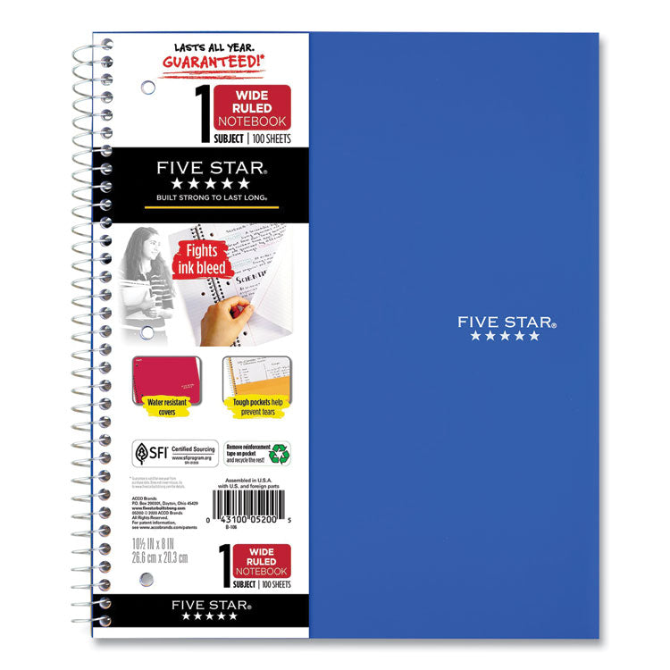 Wirebound Notebook, 1-Subject, Wide/Legal Rule, Randomly Assorted Cover Color, (100) 10.5 x 8 Sheets