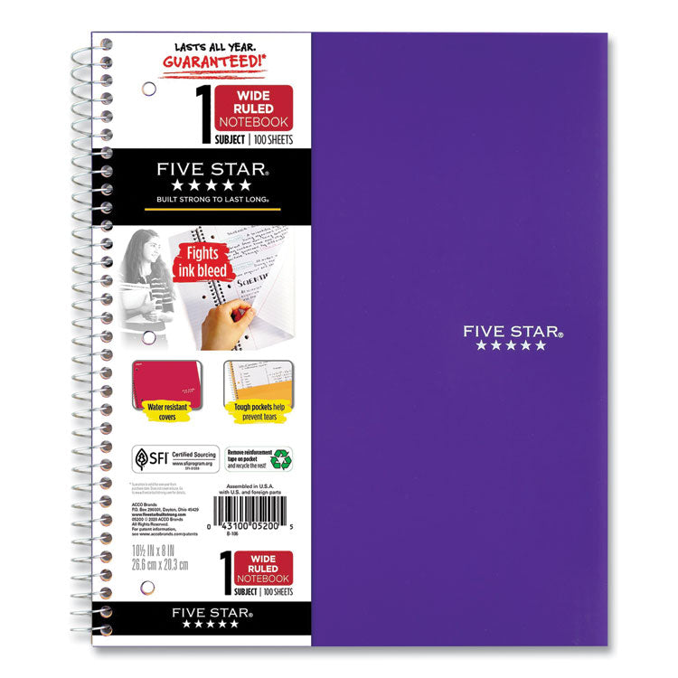 Wirebound Notebook, 1-Subject, Wide/Legal Rule, Randomly Assorted Cover Color, (100) 10.5 x 8 Sheets