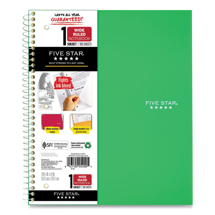 Wirebound Notebook, 1-Subject, Wide/Legal Rule, Randomly Assorted Cover Color, (100) 10.5 x 8 Sheets