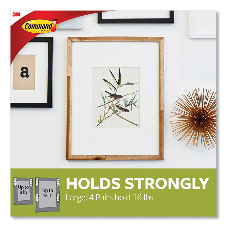 Picture Hanging Strips, Removable, Holds Up to 4 lbs per Pair, Large, 0.63 x 3.63, White, 20 Pairs/Pack