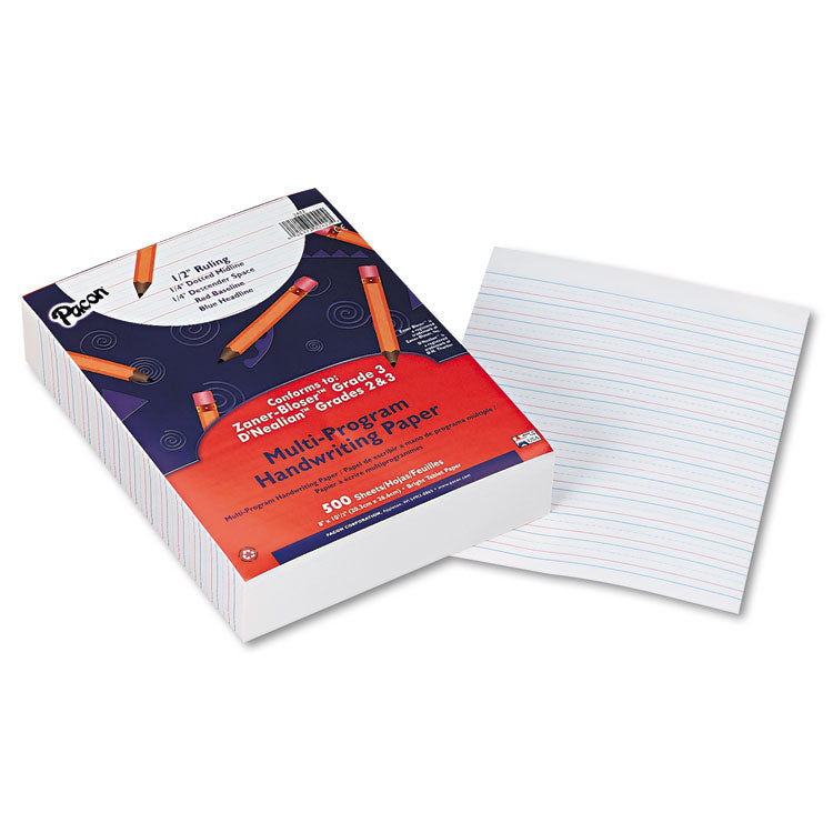 Multi-Program Handwriting Paper, 16 Lb, 1/2" Short Rule, One-Sided, 8 X 10.5, 500/pack