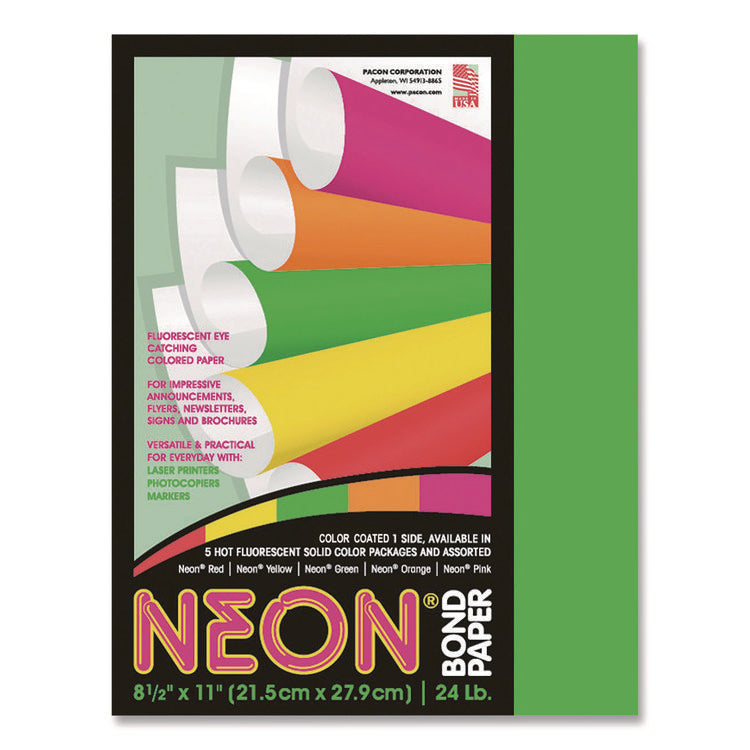 Neon Multi-Purpose Paper, 24 lb Bond Weight, 8.5 x 11, Green, 100/Pack