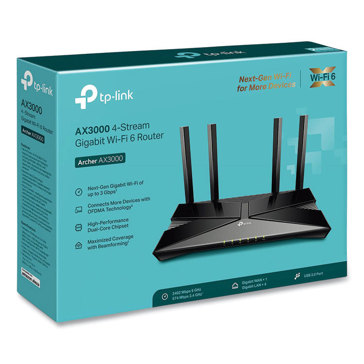 Archer Ax3000 Dual Band Gigabit Wi-Fi 6 Router, 5 Ports, Dual-Band 2.4 Ghz/5 Ghz