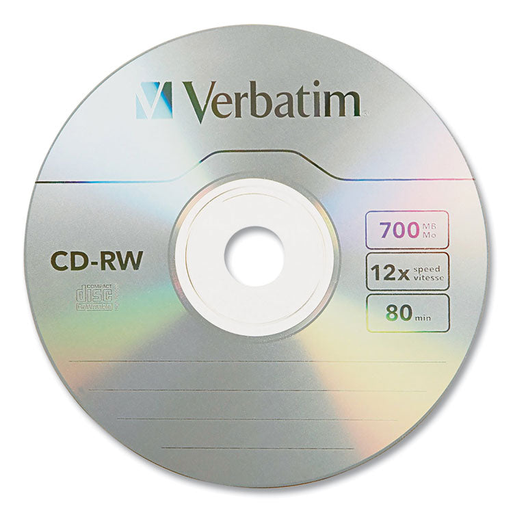 CD-RW High-Speed Rewritable Disc, 700 MB/80 min, 12x, Slim Jewel Case, Silver, 10/Pack