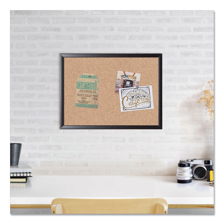 Cork Bulletin Board, 24" x 18" (Actual Size: 23" x 17"), Tan Surface, Black Wood Frame