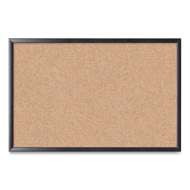 Cork Bulletin Board, 36" x 24" (Actual Size: 35" x 23"), Tan Surface, Black Wood Frame