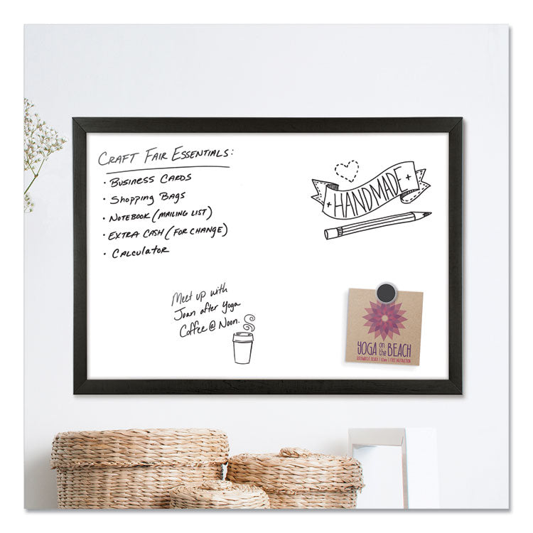 Magnetic Dry Erase Board with Wood Frame, 24" x 18" (Actual Size: 23" x 17"), White Surface, Black Wood Frame