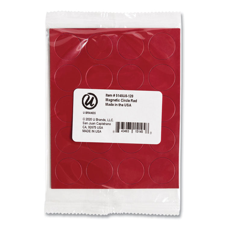 Heavy-Duty Board Magnets, Circles, 0.75" Diameter, Red, 20/Pack