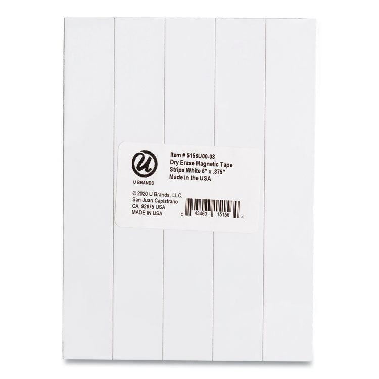 Dry Erase Magnetic Tape Strips, 6" X 0.88", White, 25/pack